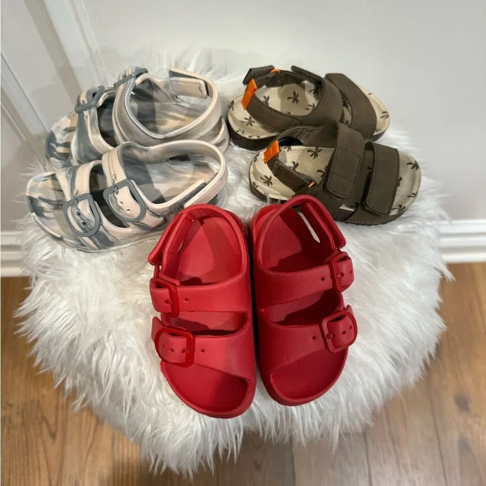 Wonder Nation Red, Brown, and Gray Kids Sandals Set - Picture 1 of 7